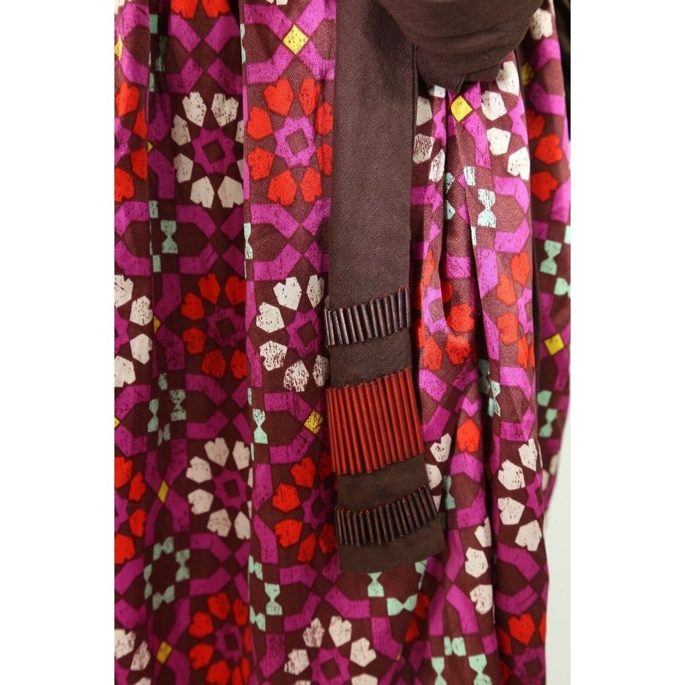 A Common Thread Brown Fuchsia Purple Red Silk Bead Tie Waist Skirt P XS $249 - Picture 6 of 9